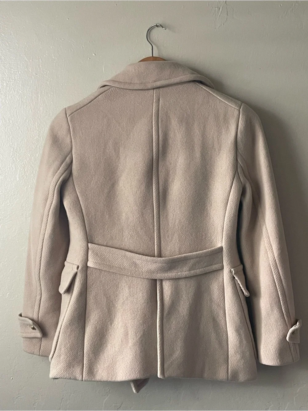 J. Crew Double-Breasted Peacoat in Blush Pink with Gold Buttons - Picture 2 of 14
